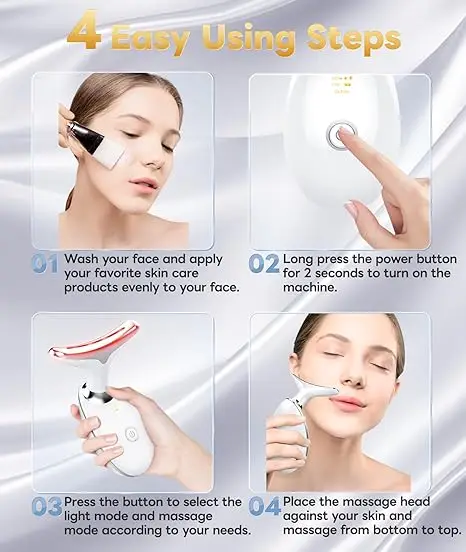 Winter Sale 7 Color Light Based Facial and Neck Massager – Face Massager Tool for Skin Care at Home, Glossy White 5 7 Color Light Based Facial and Neck Massager – Face Massager Tool for Skin Care at Home, Glossy White